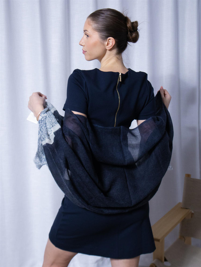 Busnel Linnea Print Scarf Marine/Ecru