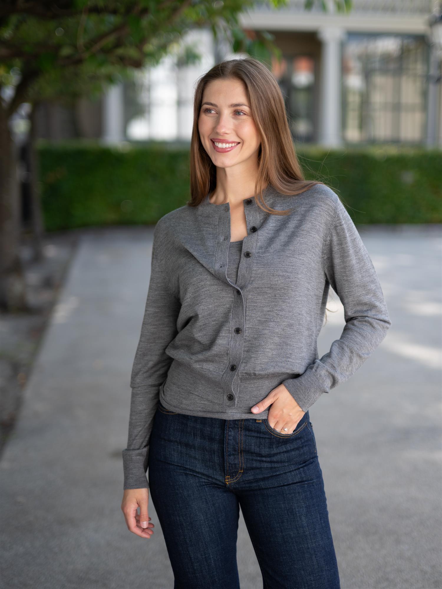 Lilja Merino Cardigan Stone Grey
