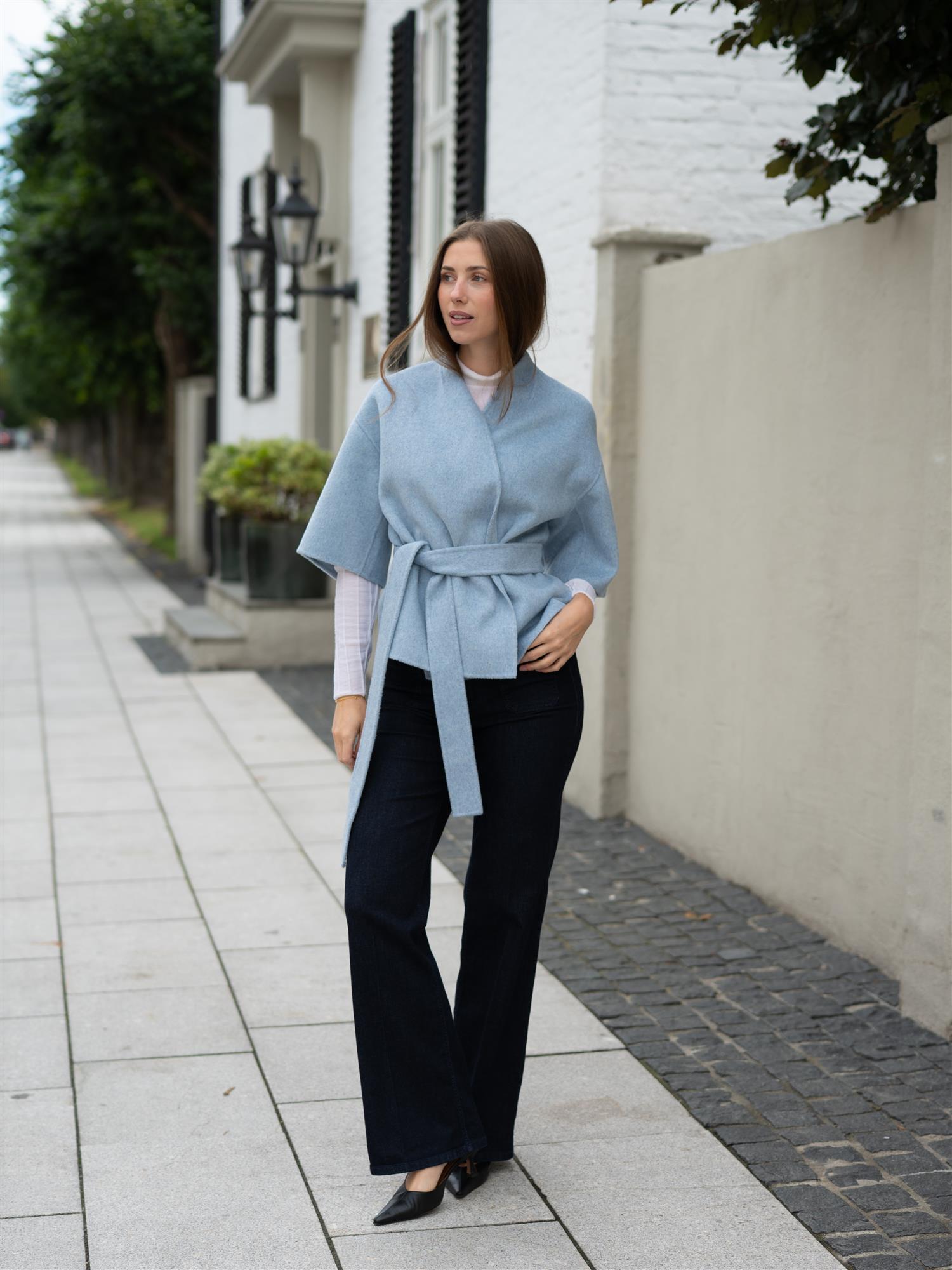 Greta Wool Cape Ice Blue Melange