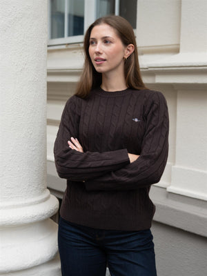 Gant Lambswool Cable C-Neck Deep Brown