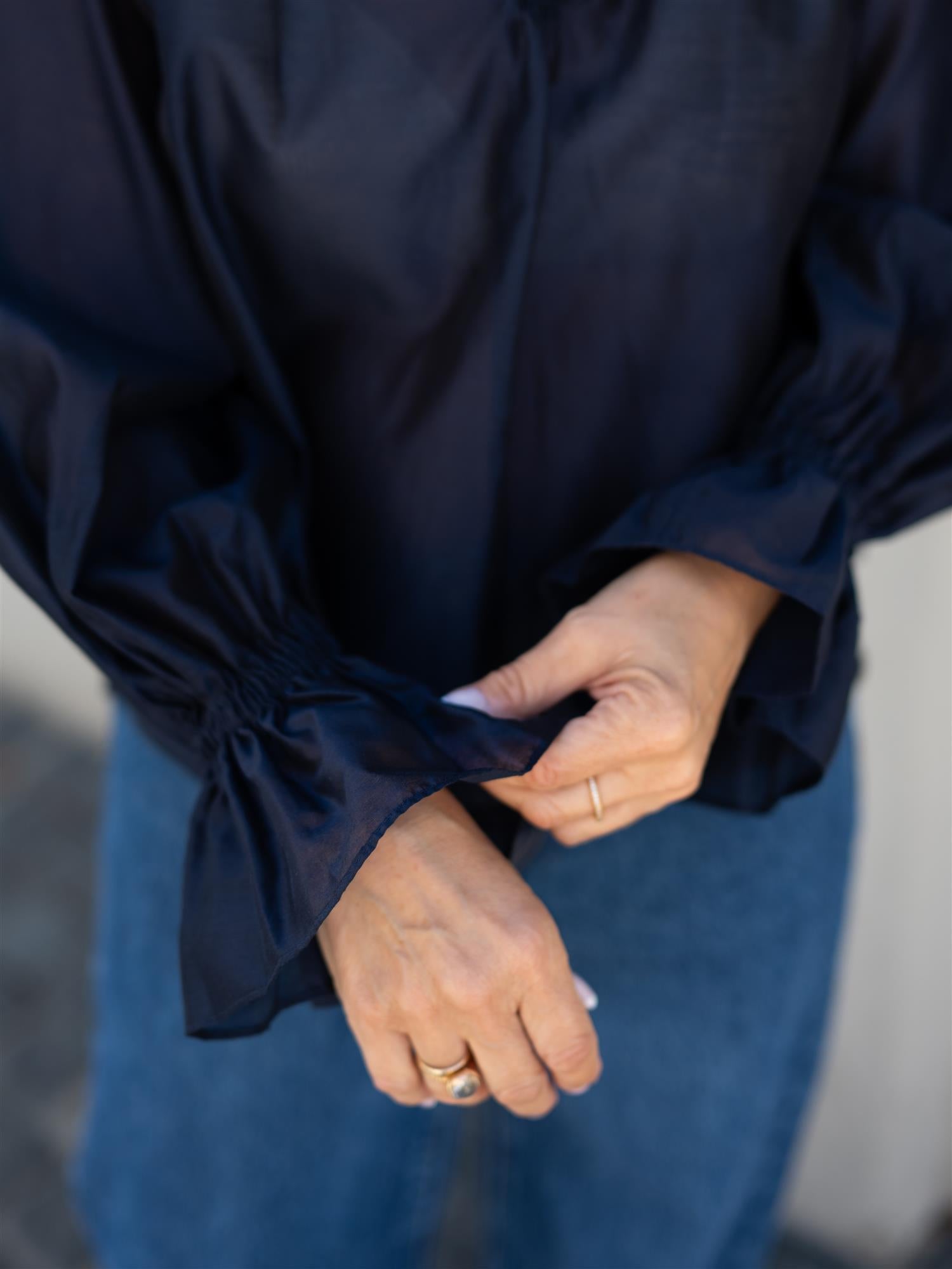 Woven Balloon Sleeve Shirt Blue