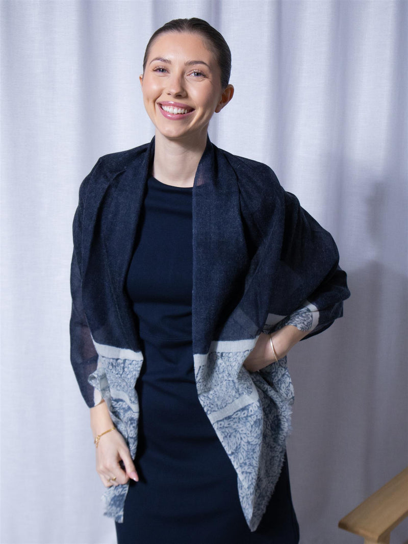 Busnel Linnea Print Scarf Marine/Ecru