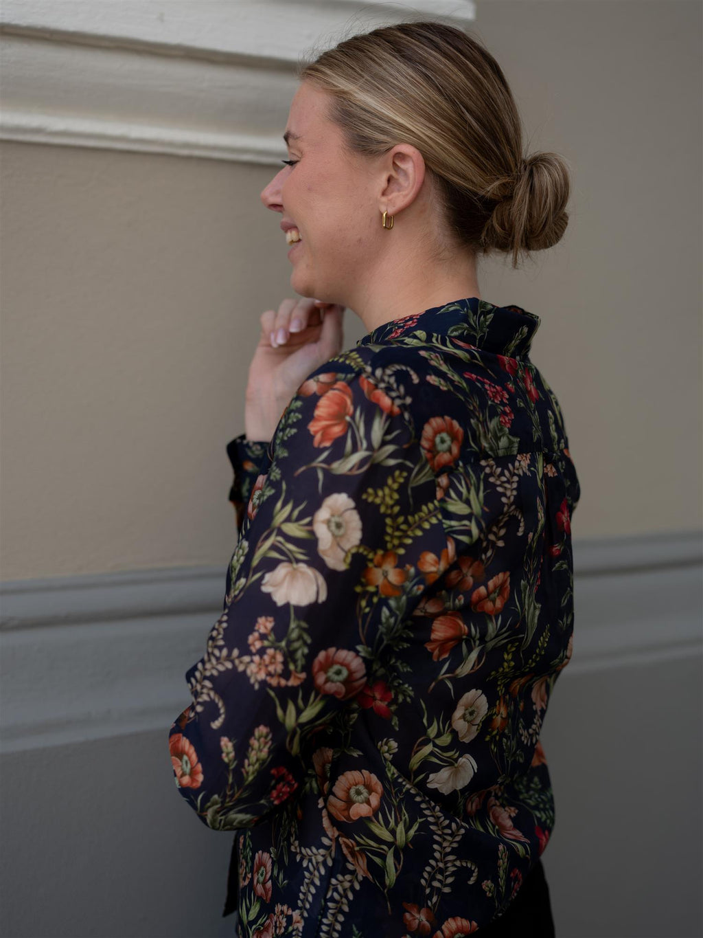 Gant Reg Floral Print Cot Silk Shirt Evening Blue