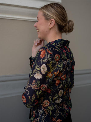 Gant Reg Floral Print Cot Silk Shirt Evening Blue