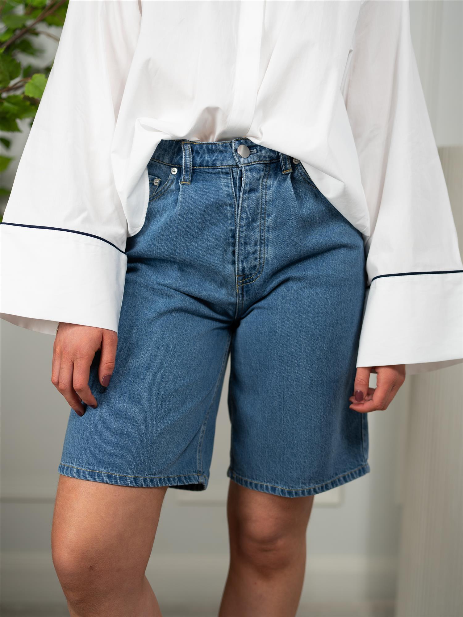 ONE and OTHER Olympe Denim Shorts Mid Blue