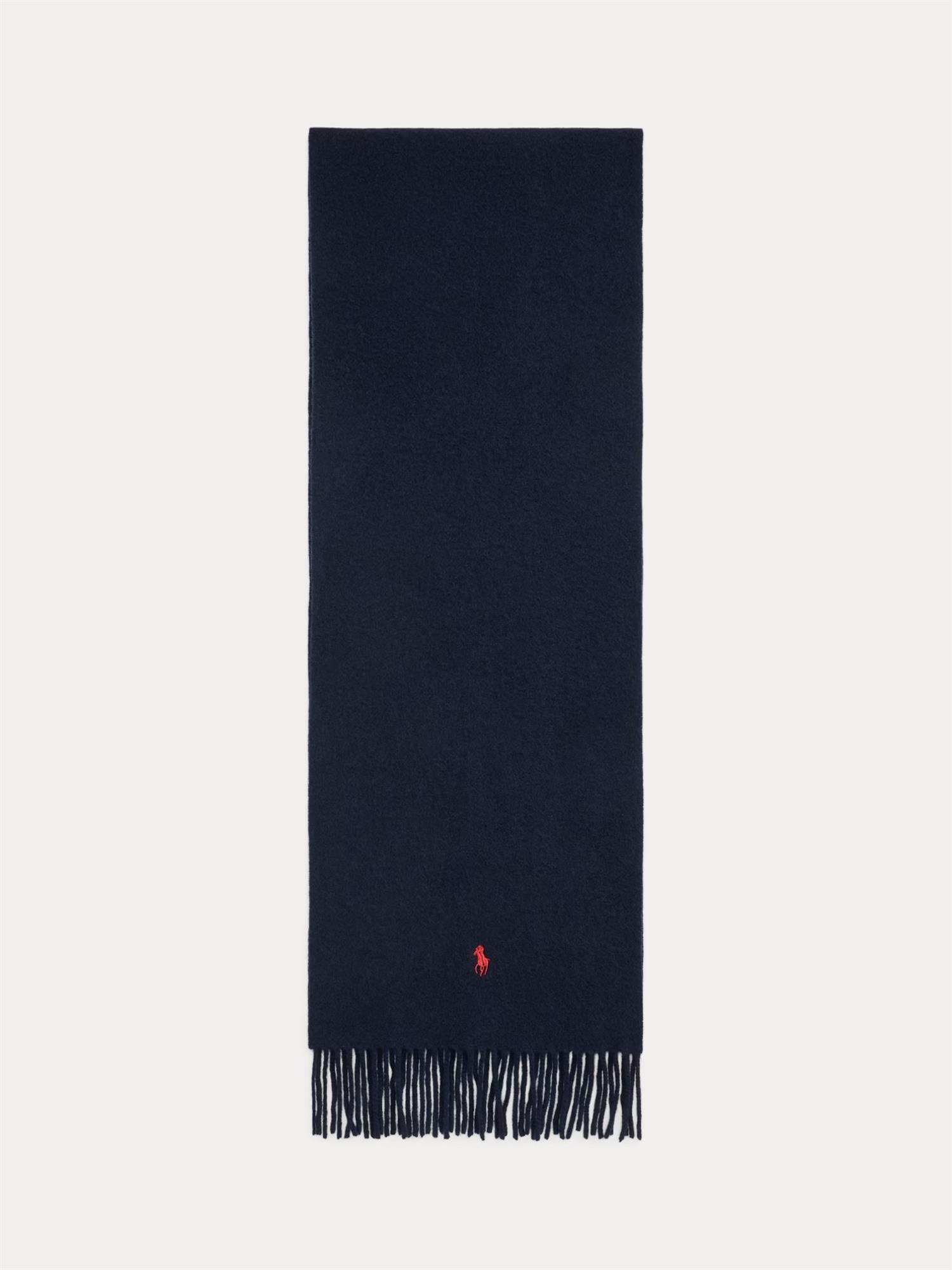 Fringe-Trim Wool Scarf Hunter Navy