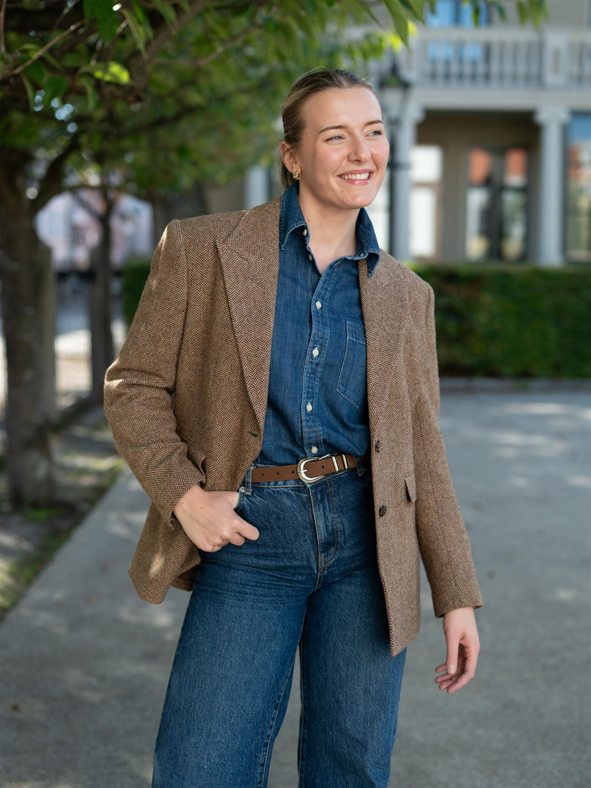 Abby Herringbone Blazer Cognac