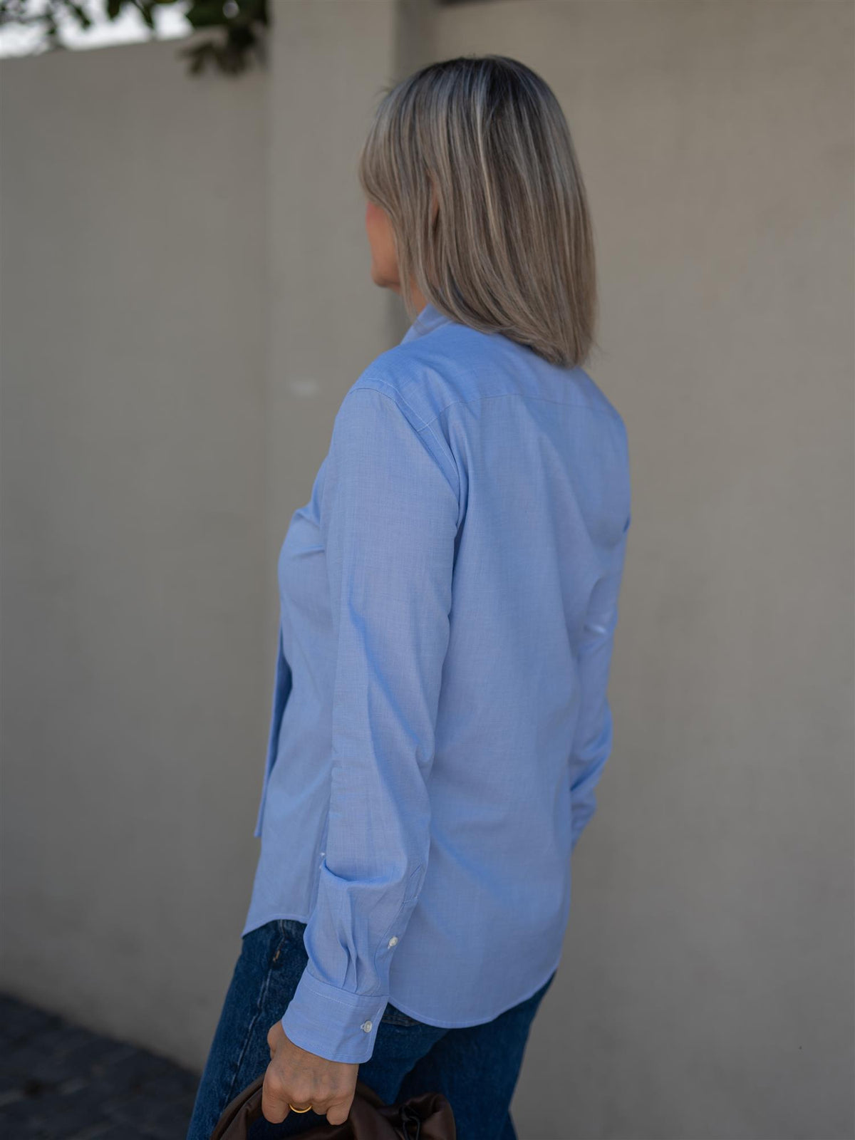 Slim Fit Cotton Tie-Neck Shirt Blue