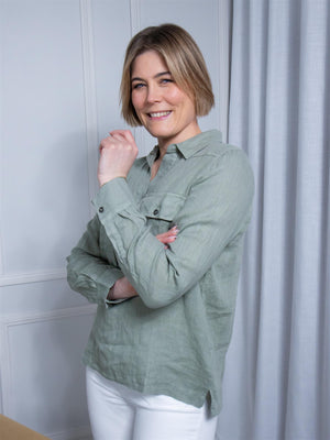 Mos Mosh Enna Linen Pocket Blouse Shadow