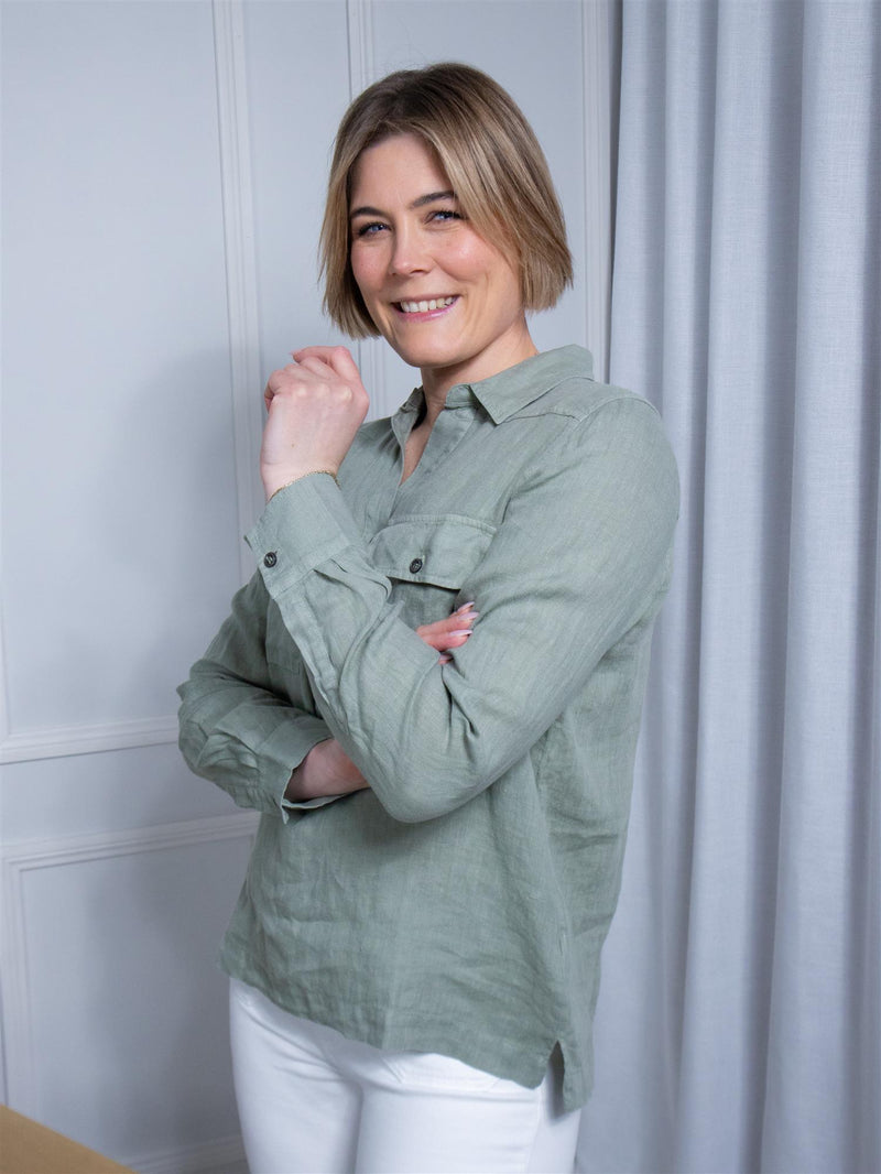 Mos Mosh Enna Linen Pocket Blouse Shadow