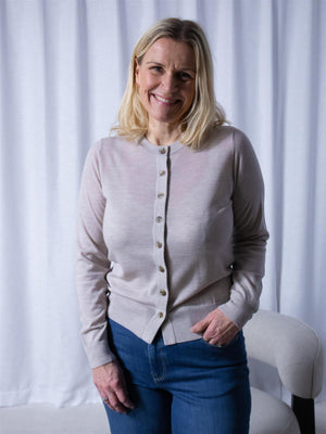 Christian Aks Rose Merino Cardigan Sand