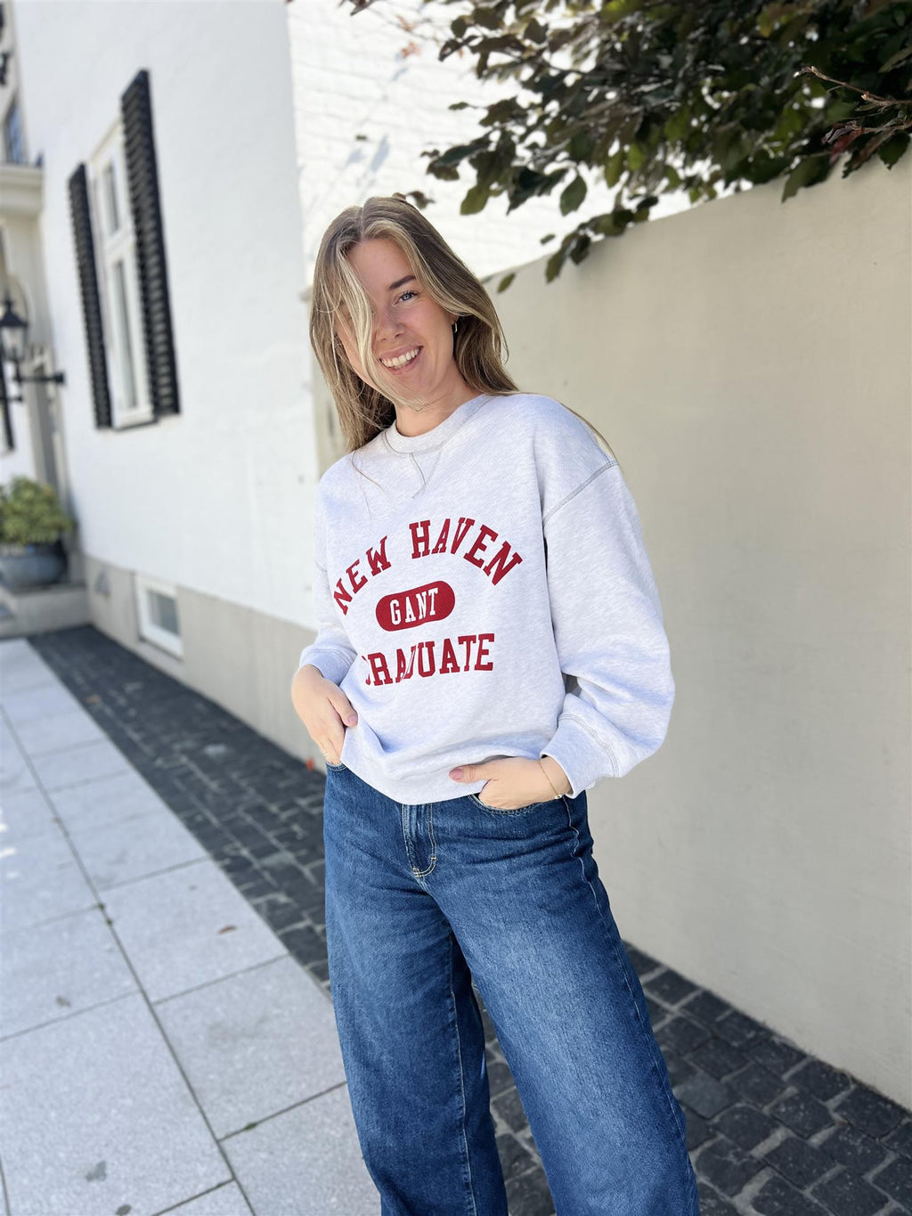 Gant Graphic C-Neck Sweat Pale Grey Melange
