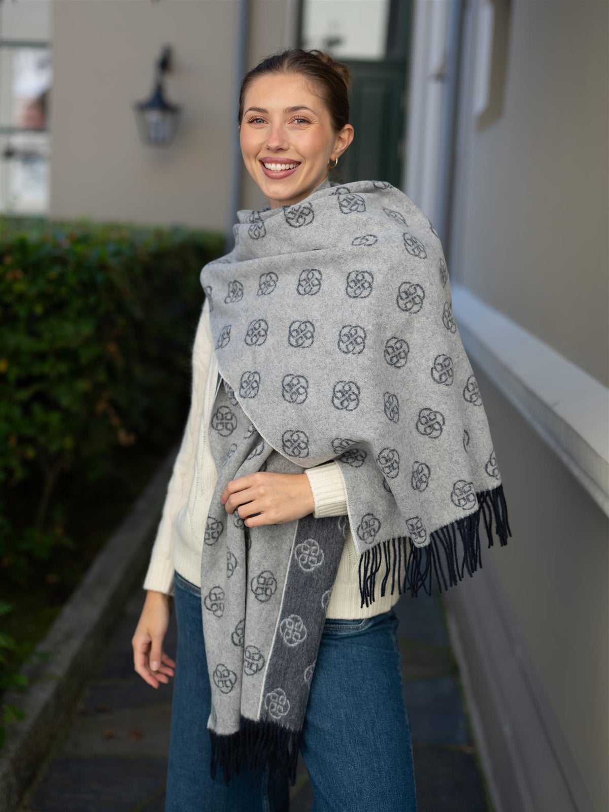 Monogram Wool Scarf Evening Blue