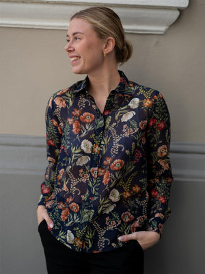 Gant Reg Floral Print Cot Silk Shirt Evening Blue