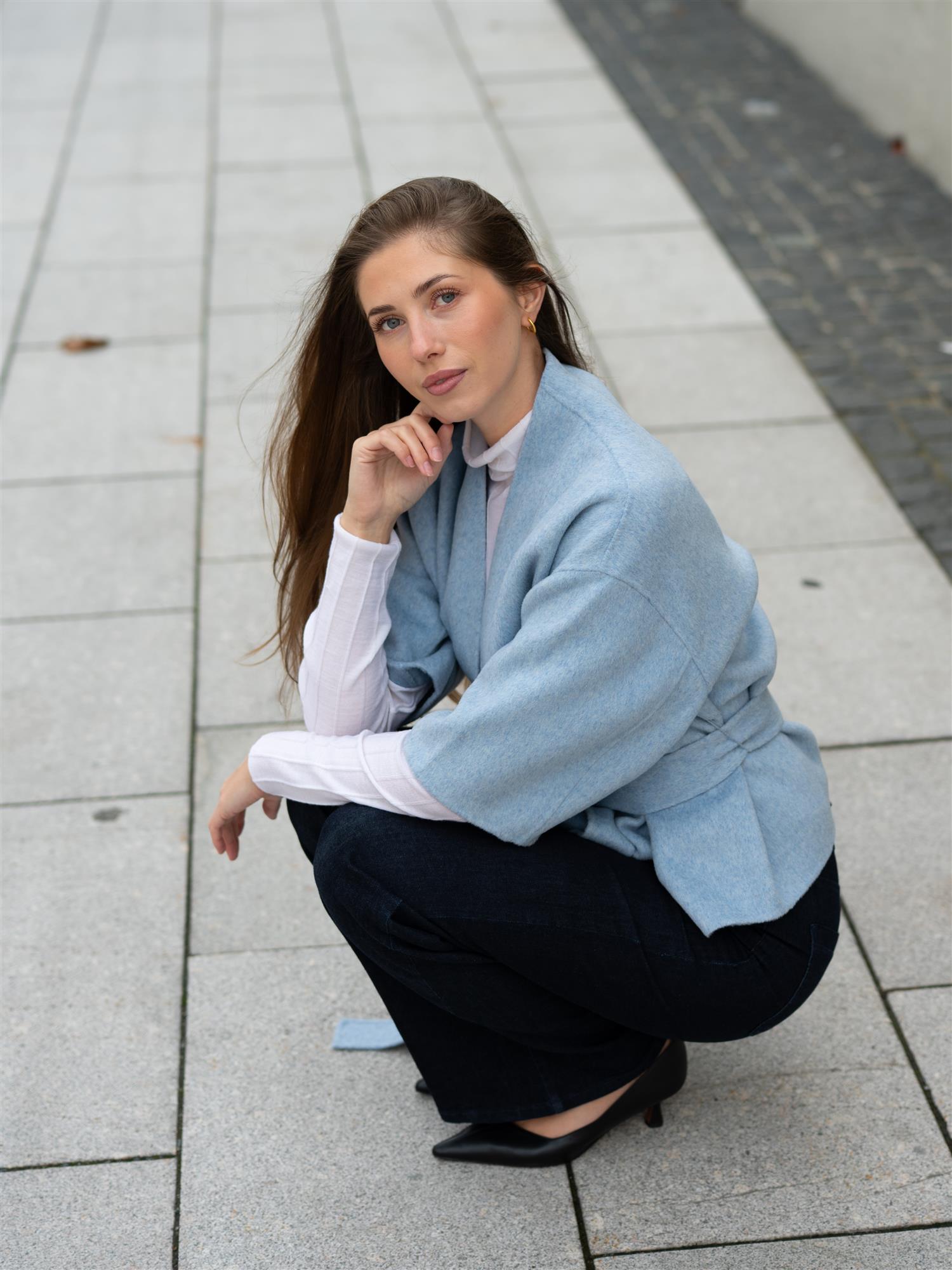 Greta Wool Cape Ice Blue Melange