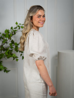 Ella&il Anna Linen Top Beige Melange
