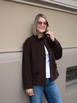 Gant Short Wool Jacket With Zip Deep Brown