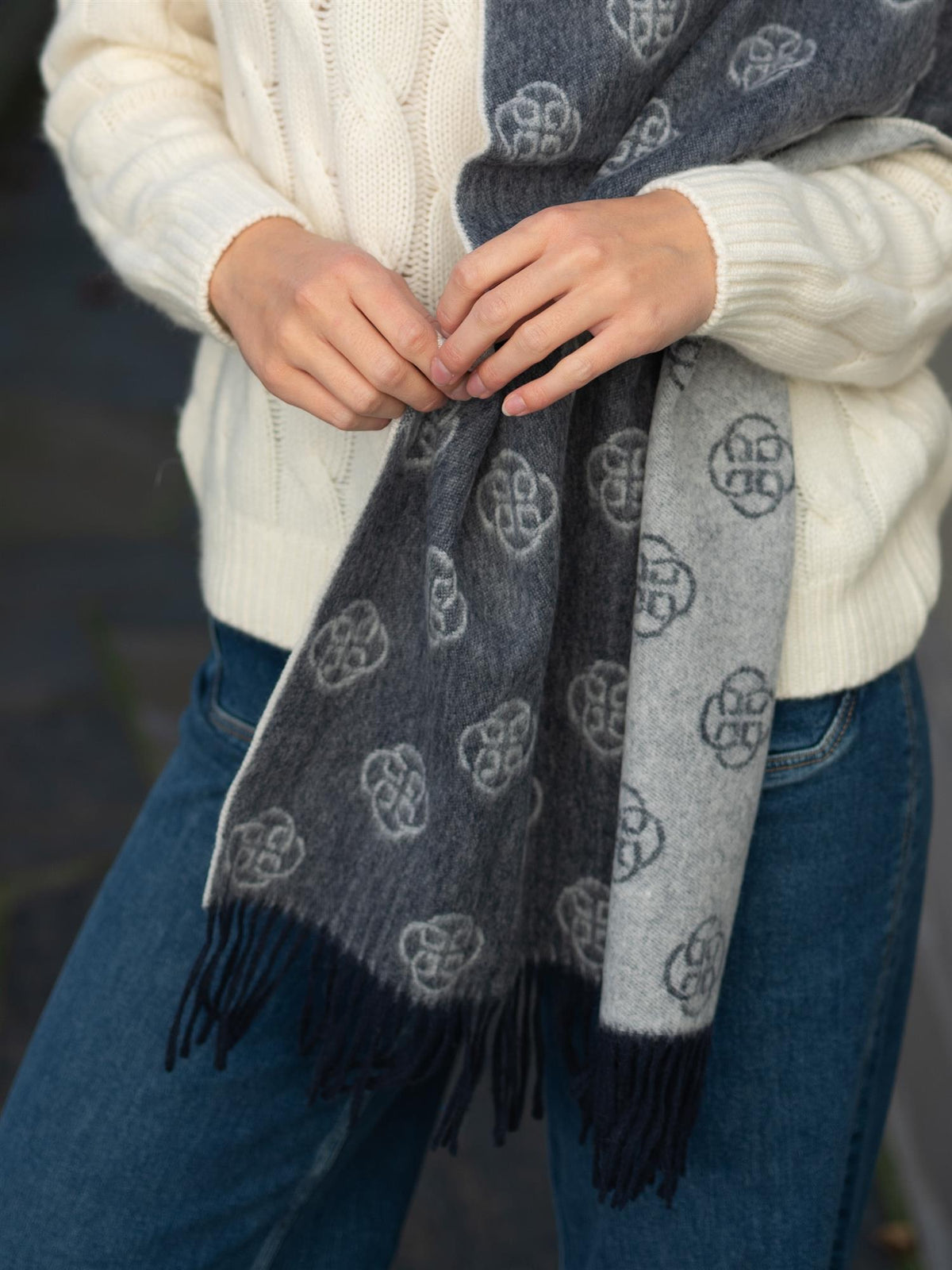 Monogram Wool Scarf Evening Blue