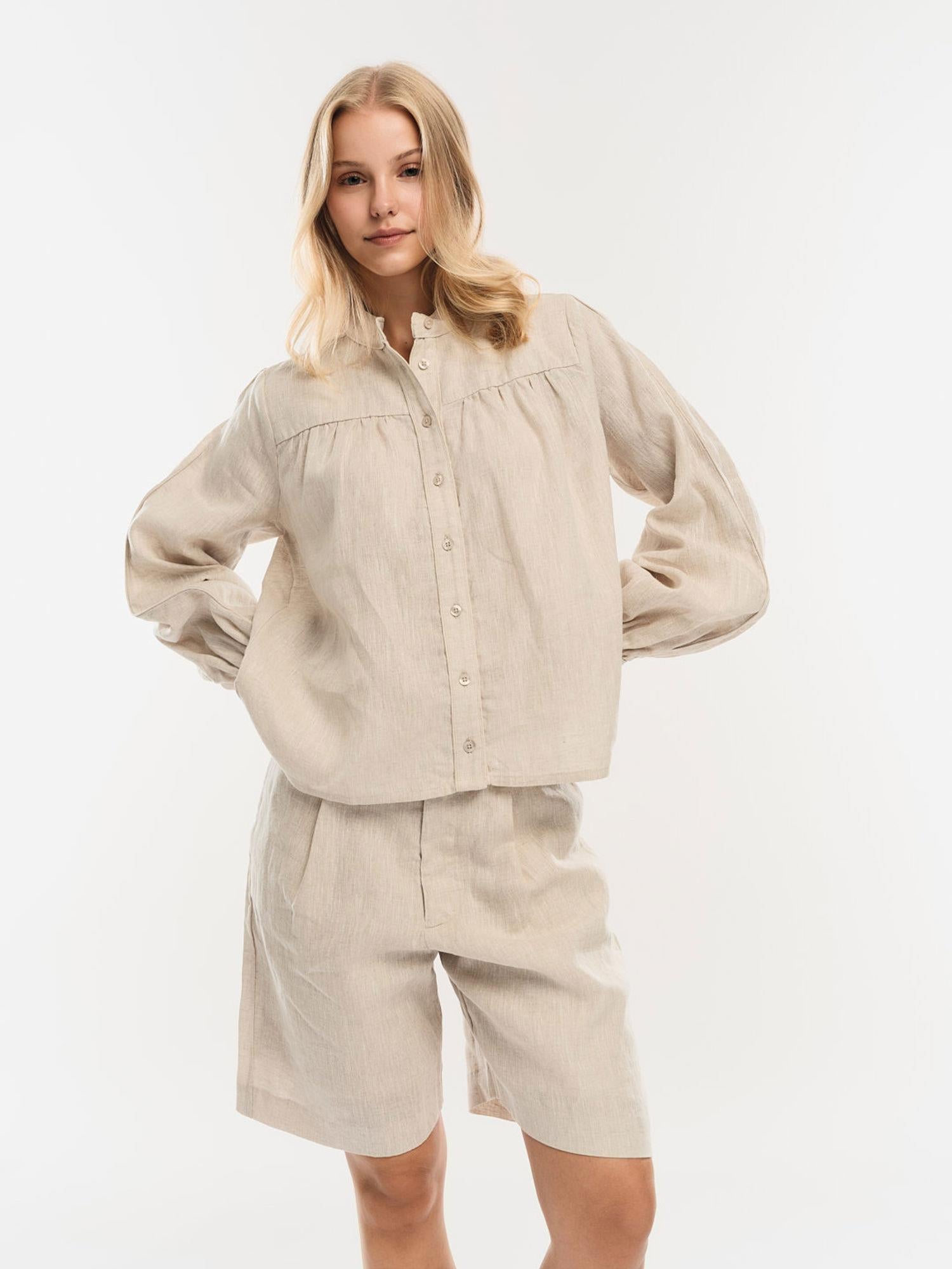 Ella&il Fie Linen Shorts Beige Melange