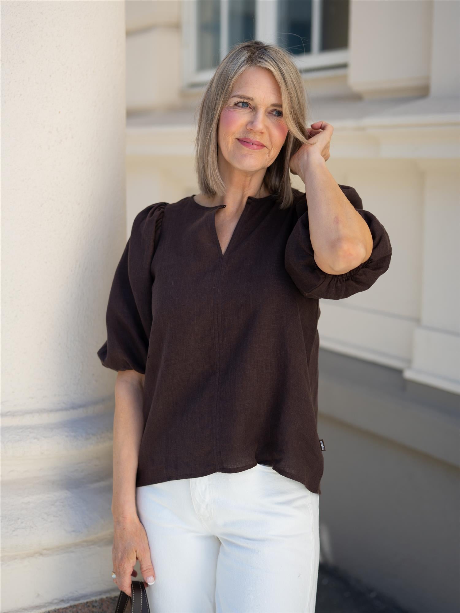 Ella&il Anna Linen Top Dark Brown