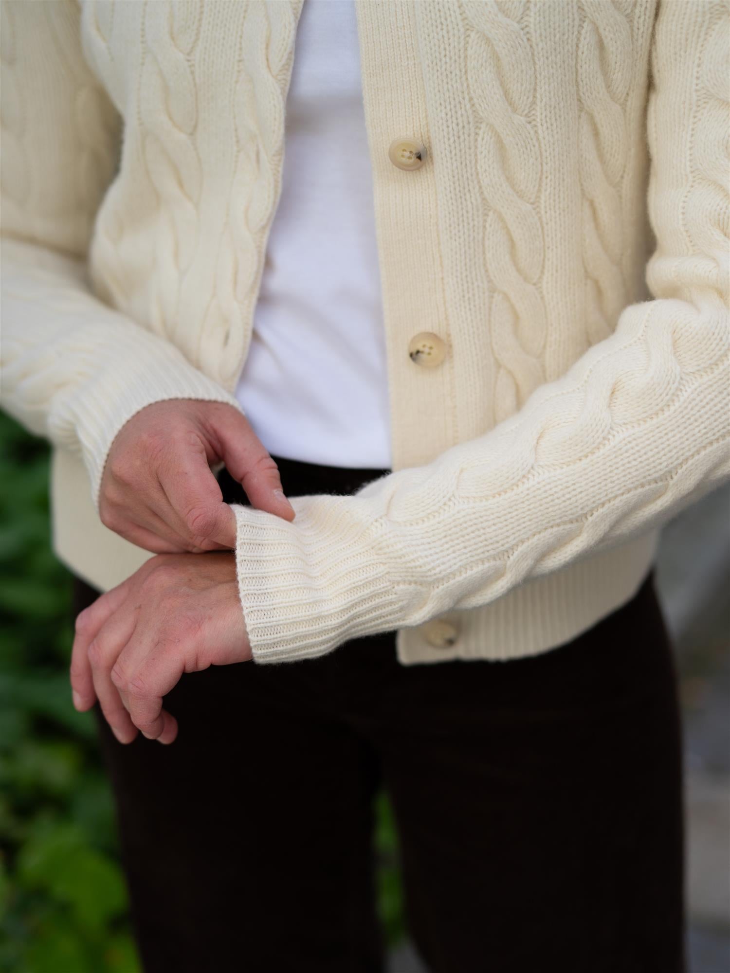 Cable-Knit Wool-Cashmere Cardigan White