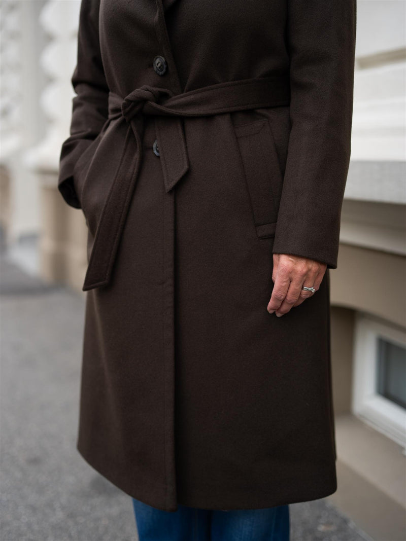 Sand Cashmere Coat Brown W-Clareta Belt Midi