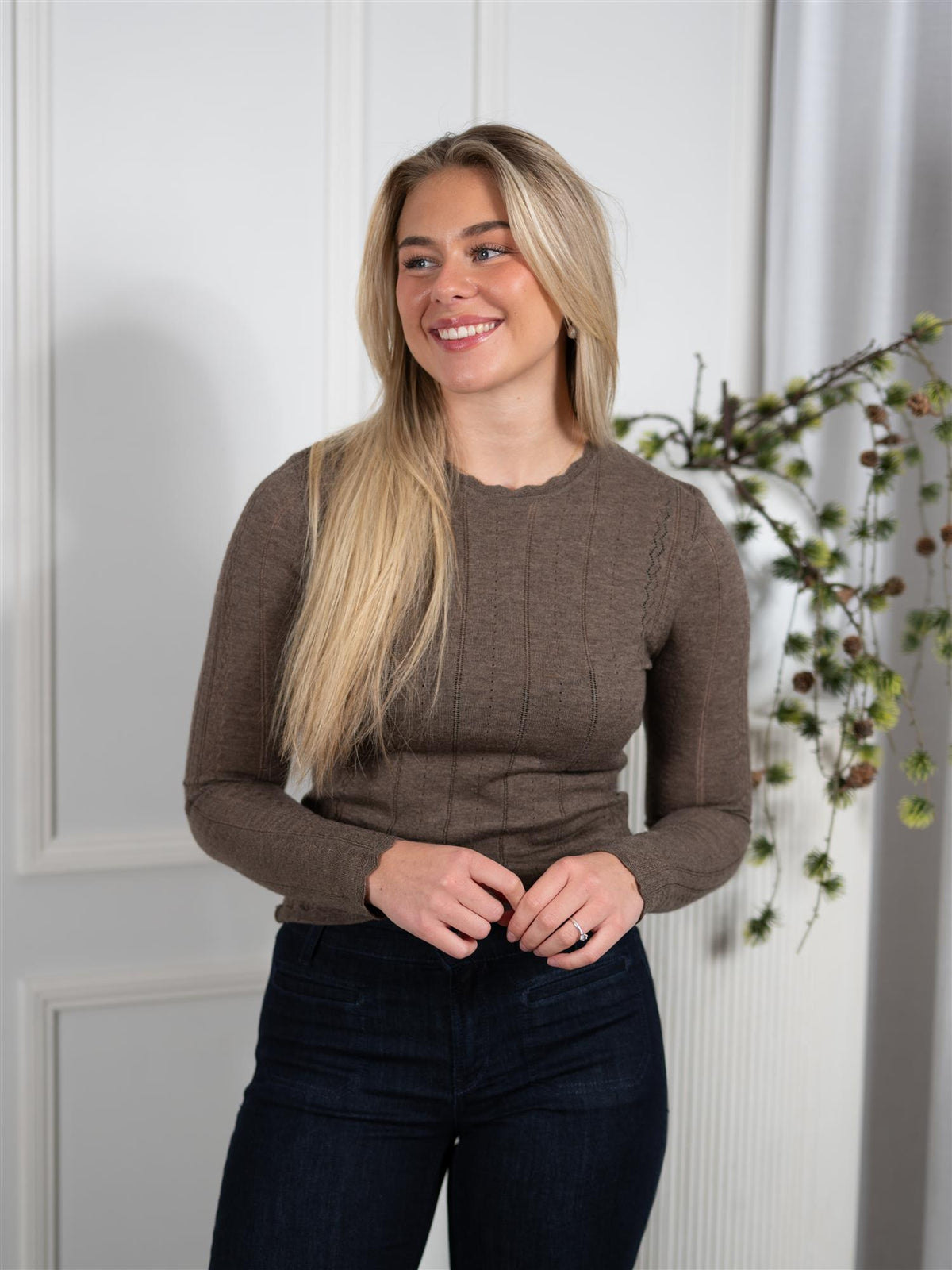Safir Knit Top Dark Taupe Melange
