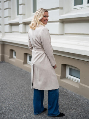 Sand Cashmere Coat Beige W-Clareta Belt Midi
