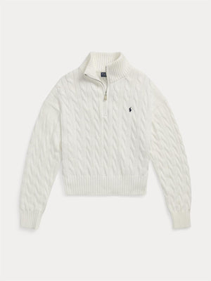 Polo Cable-Knit Cotton Quarter-Zip Sweater