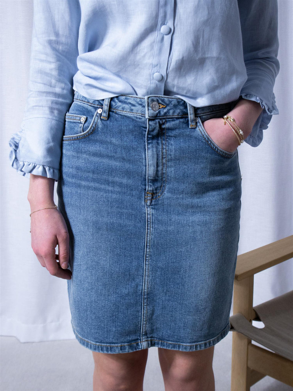 Gant Short Denim Skirt Mid Blue