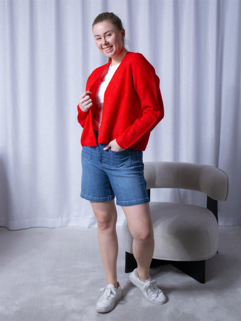 Mos Mosh Thora Relax Knit Cardigan Chinese Red