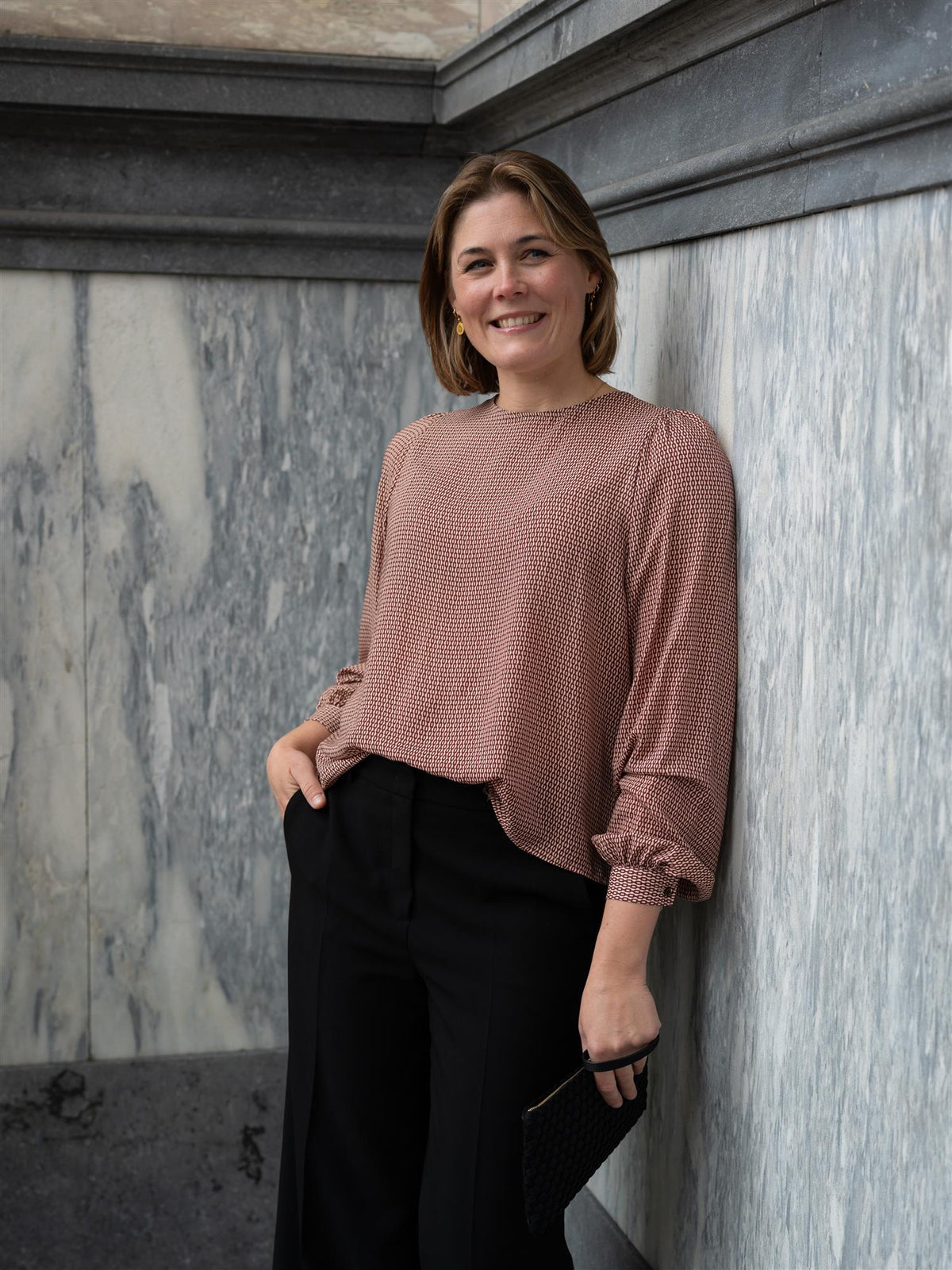 Carmen Blouse Long Puff Sleeve Dark Red