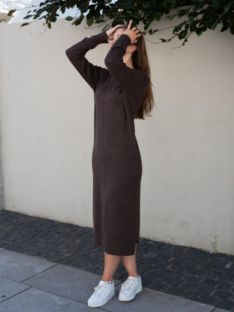 Lexington Straight Fit Midi Knitted Dress Dark Brown Melange