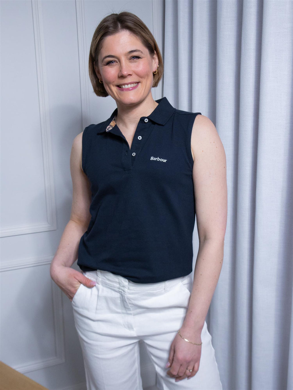 Barbour Bowford Sleeveless Polo Top Navy