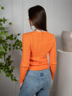 Polo Cable-Knit Cotton Crewneck Sweater Orange