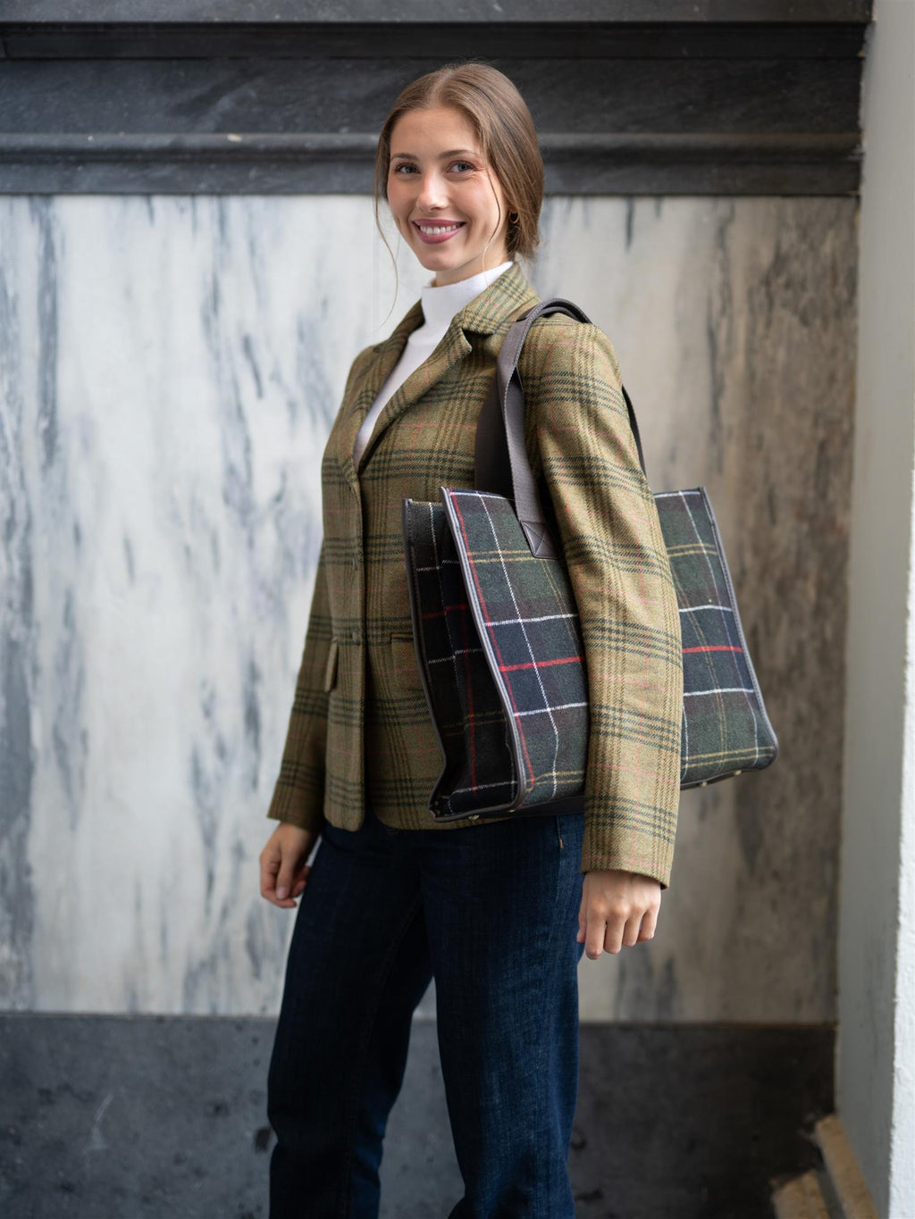 Barbour Turnberry Tartan Tote Bag Olive