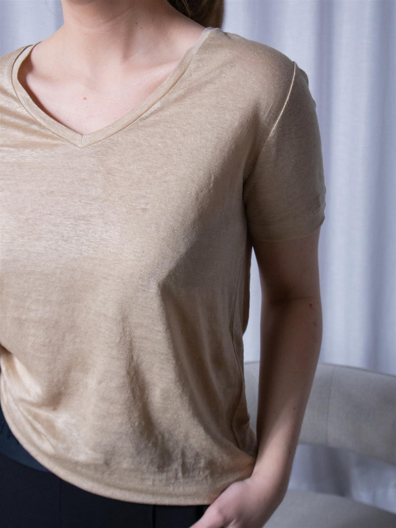 Gant Reg Linen V-Neck SS T-Shirt Dry Sand