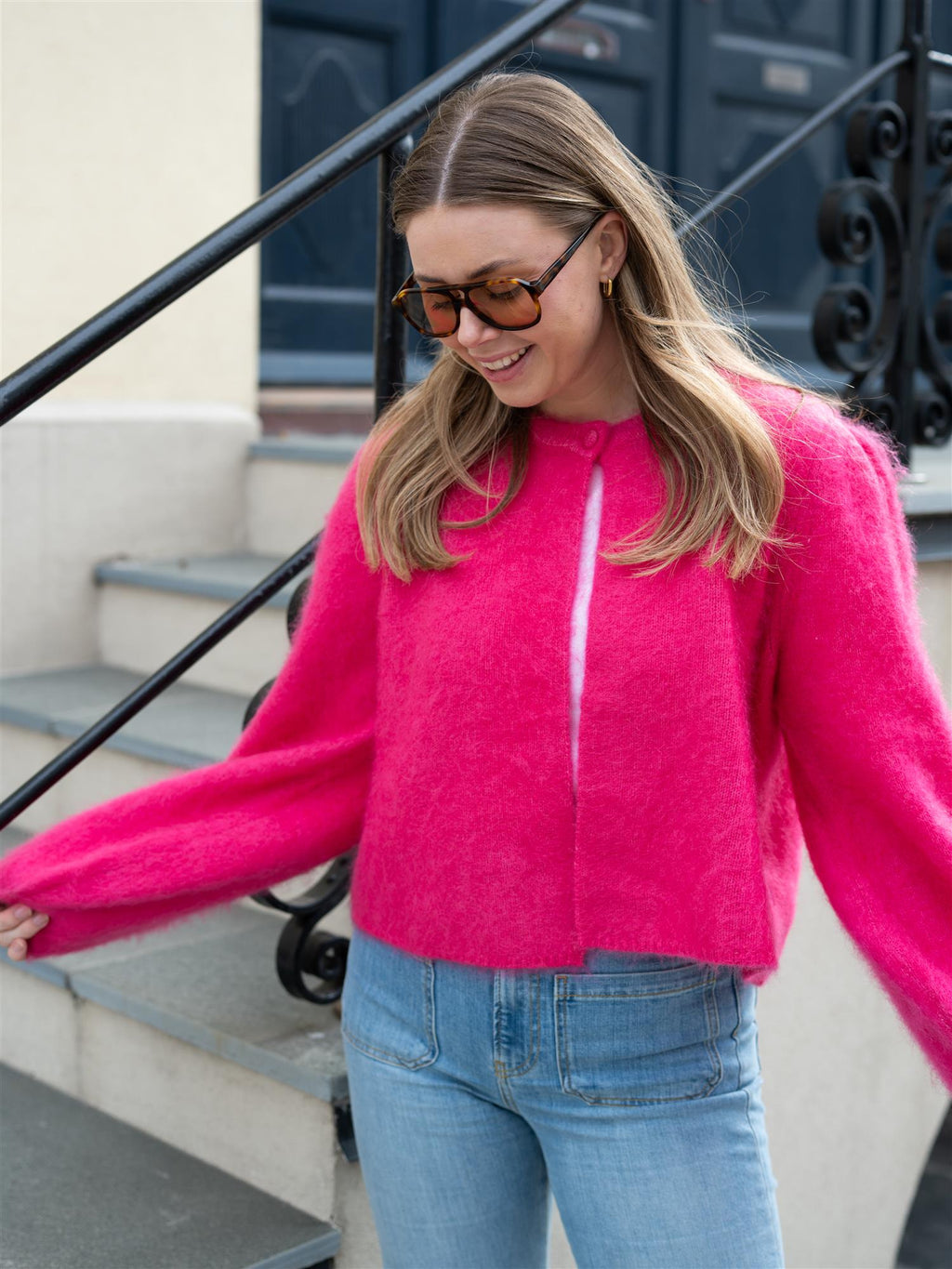 Ella&il Amelia Chunky Cardigan Raspberry