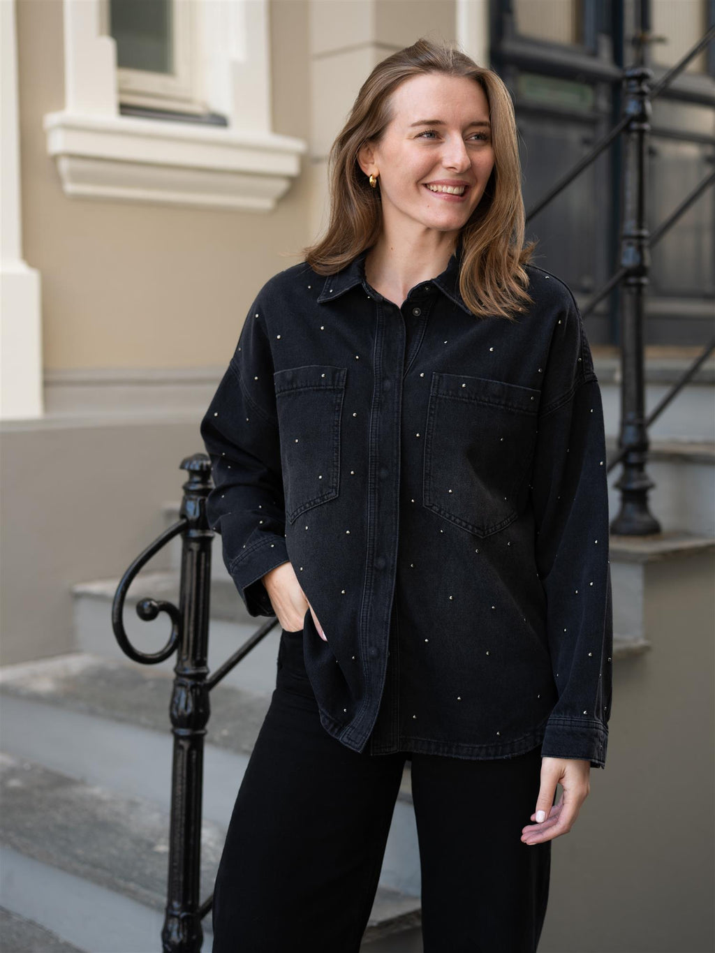 Mos Mosh Emme Studs Shirt Dark Grey Denim