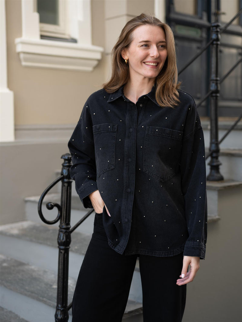 Mos Mosh Emme Studs Shirt Dark Grey Denim
