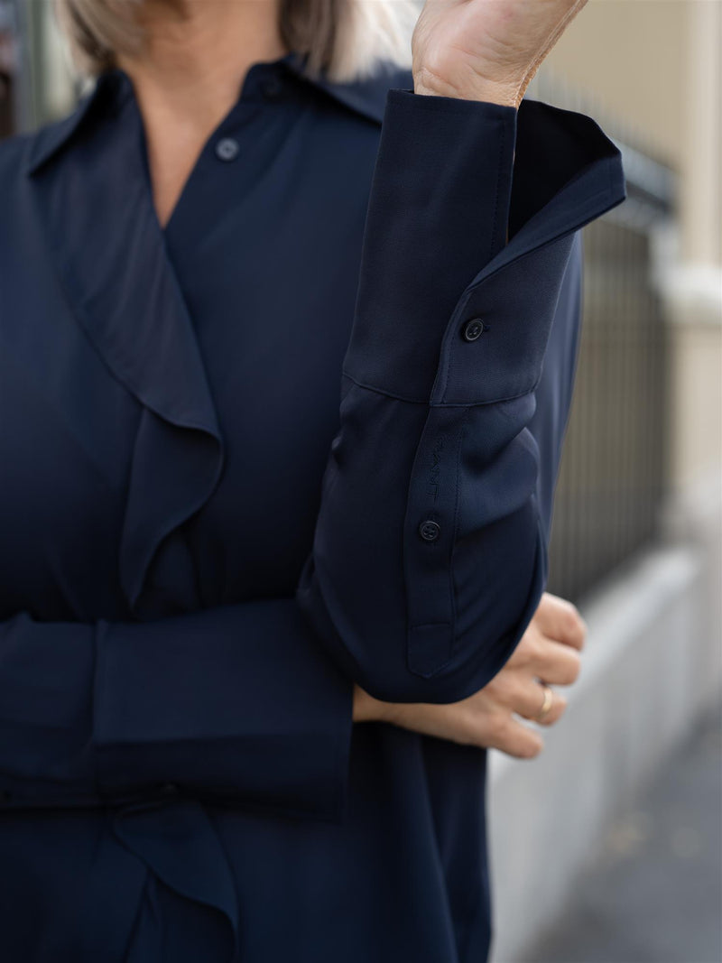Gant Reg Crepe Viscose Ruffle Blouse Evening Blue