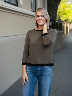 Busnel Helen Contrast Top Moss Melange/Black