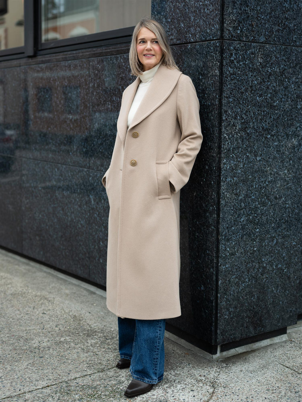 Sand Cashmere Coat W-Clareta Shawl