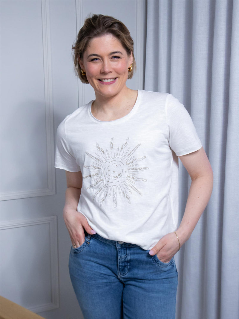 Mos Mosh Loren O-SS Embroidery Tee Ecru