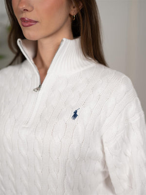 Polo Cable-Knit Cotton Quarter-Zip Sweater