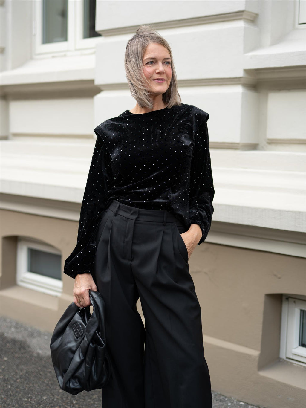 Ella&il Kendra Stud Velour Blouse Black