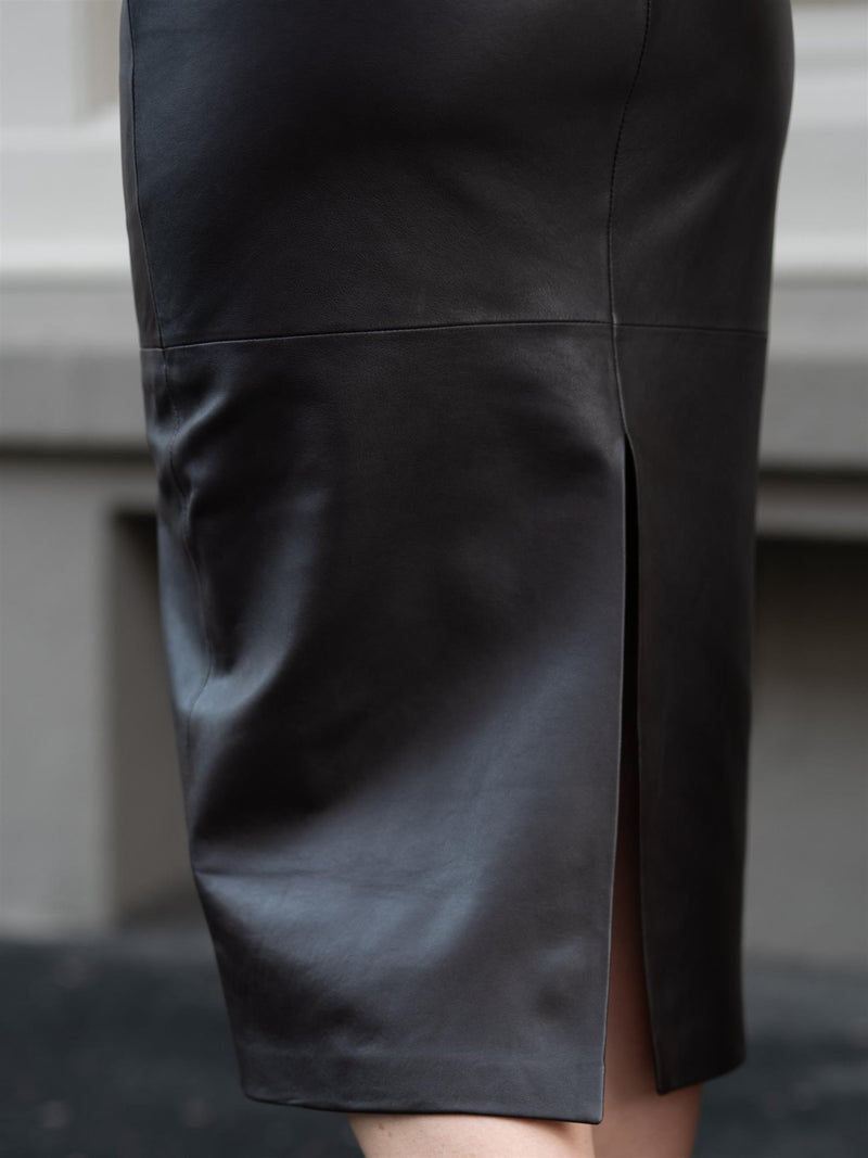 Gant Midi Leather Pencil Skirt Deep Brown