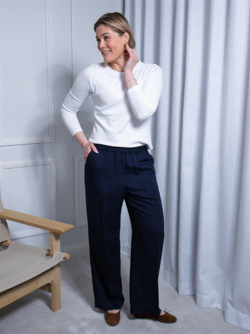 Gant Rel Linen Blend Pull On Pants Evening Blue