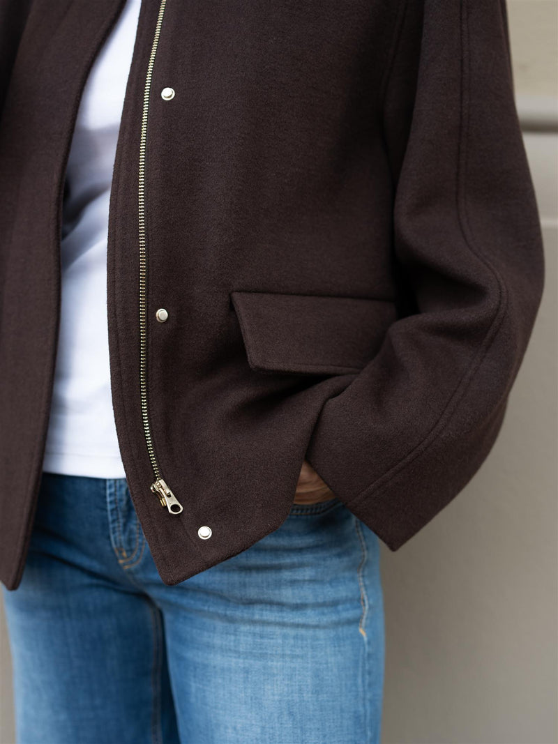 Gant Short Wool Jacket With Zip Deep Brown