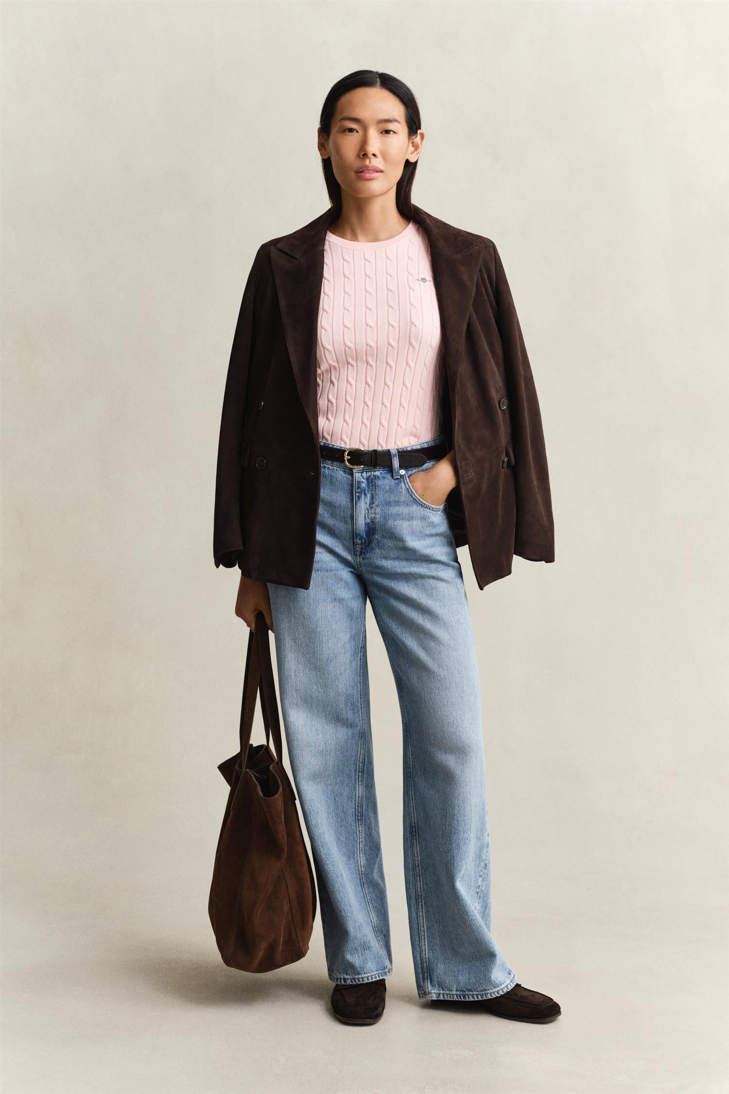 Gant Stretch Cotton Cable Ss C-Neck Apricot Pink